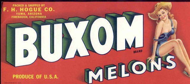 old vintage 1940s BUXOM MELONS Produce Crate Label