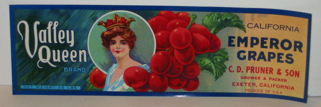 Valley Queen Emperor Grapes Crate Label