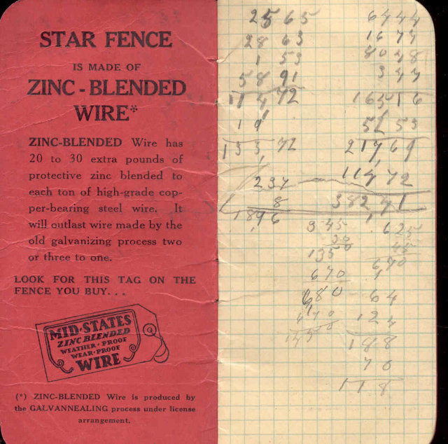 old vintage 1940s STAR FENCE WIRE Notebook used