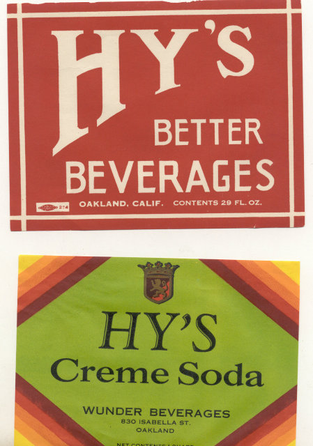 2 old vintage HY'S ART DECO SODA LABELS