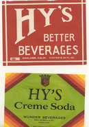 2 old vintage HY'S ART DECO SODA LABELS