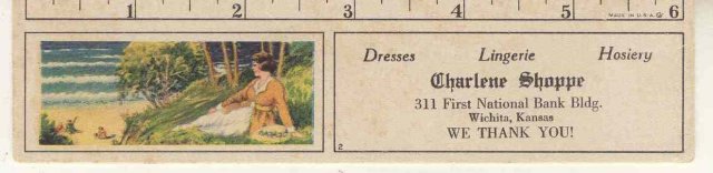 old vintage 6 inch CHARLENE SHOPPE KANSAS AD RULER