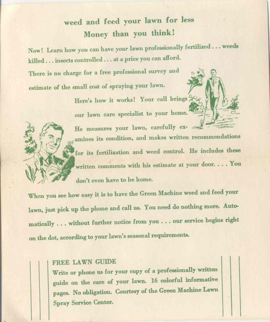 old vintage 1950s GREEN MACHINE LAWN pamphlet