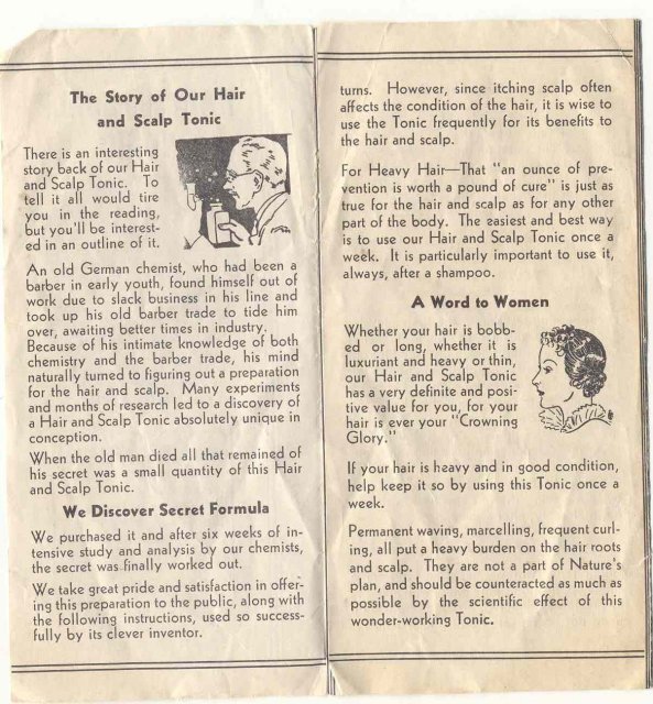 old vintage Hair Tonic Ad Pamphlet