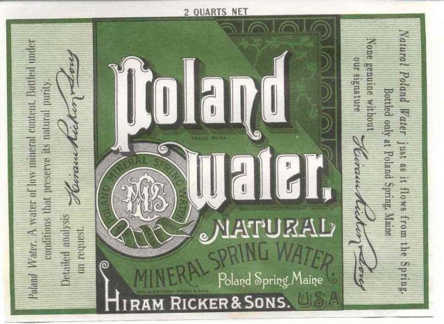 Hiram Walker Poland Water Label 1930s