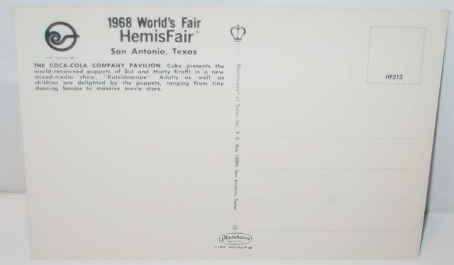 old vintage 1968 COCA COLA SODA postcard ~ Worlds Fair