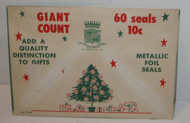 old vintage 1960s GIANT FOIL XMAS SEALS in Original Envelope Sealed