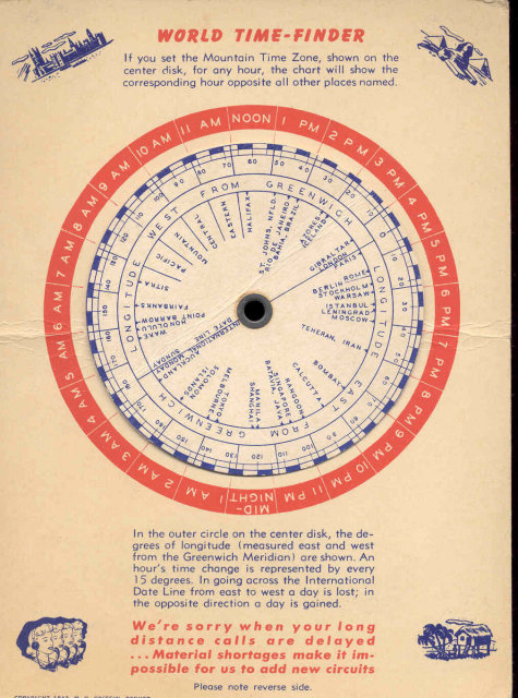 old vintage World Time Finder Spin Card