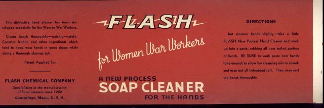 old vintage 1940s Flash Hand Soap Label for Women War Workers