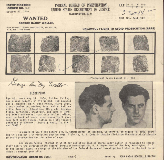 FBI Wanted Poster - George DeRoy Waller 1949