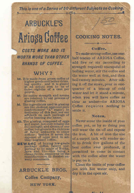 Arbuckles Ariosa Coffee Trade Card
