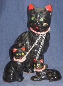 3 old vintage Japan Cat Kittens Statue Chained
