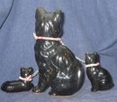 3 old vintage Japan Cat Kittens Statue Chained