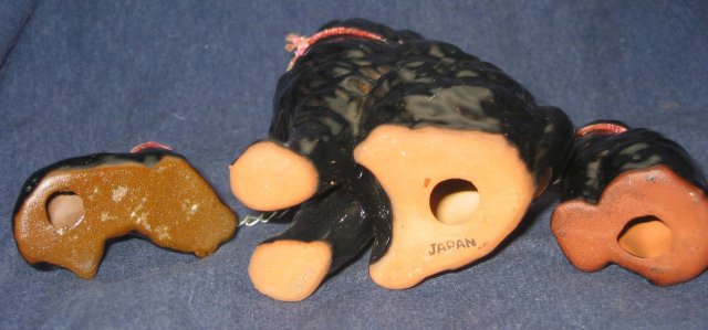 3 old vintage Japan Cat Kittens Statue Chained
