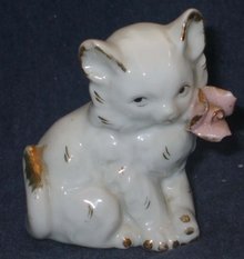 old vintage WHITE GOLD SPOTTED FLORAL CAT statue figurine