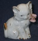 old vintage WHITE GOLD SPOTTED FLORAL CAT statue figurine