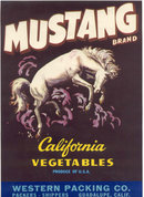 old vintage 1950s MUSTANG HORSE vegetable label