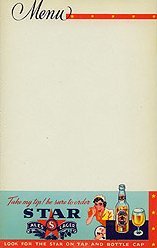 Star Beer Restaurant Menu Sheets