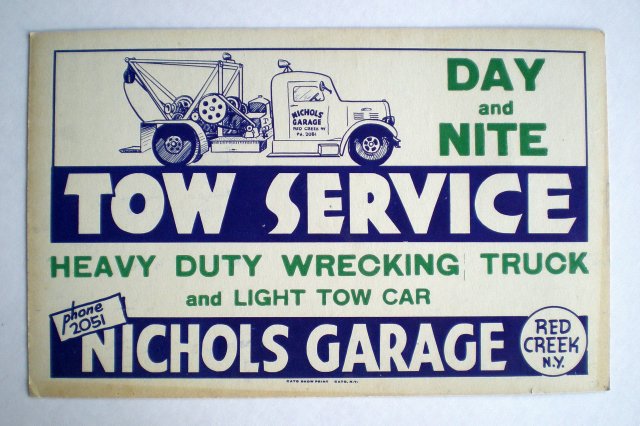old vintage Red Creek NEW YORK Tow Truck sign