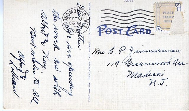 Danforth Lock Oconomowoc Wisconsin Postcard c1940s bw