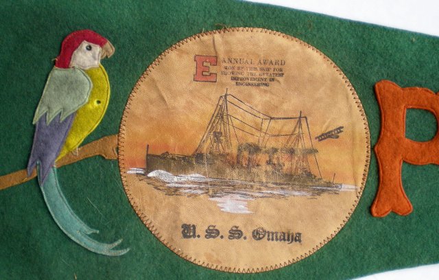 Antique 1918 PANAMA PENNANT * PARROT * U.S.S.