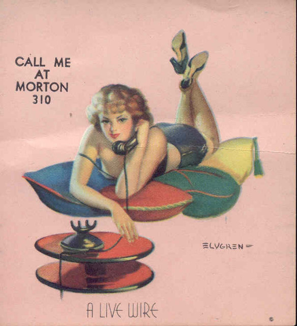 old vintage ELVGREN LIVE WIRE sexy pinup litho print