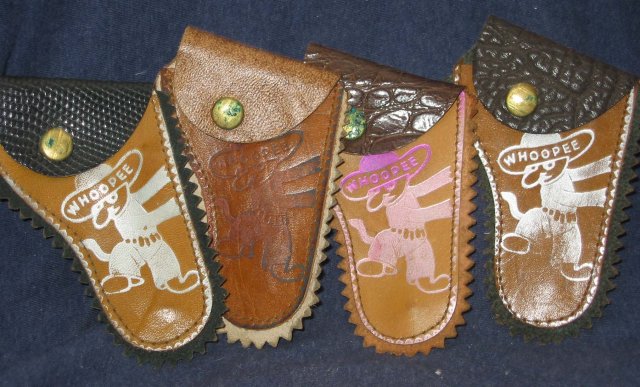 4 old vintage Leather Mini Gun Toy Holsters