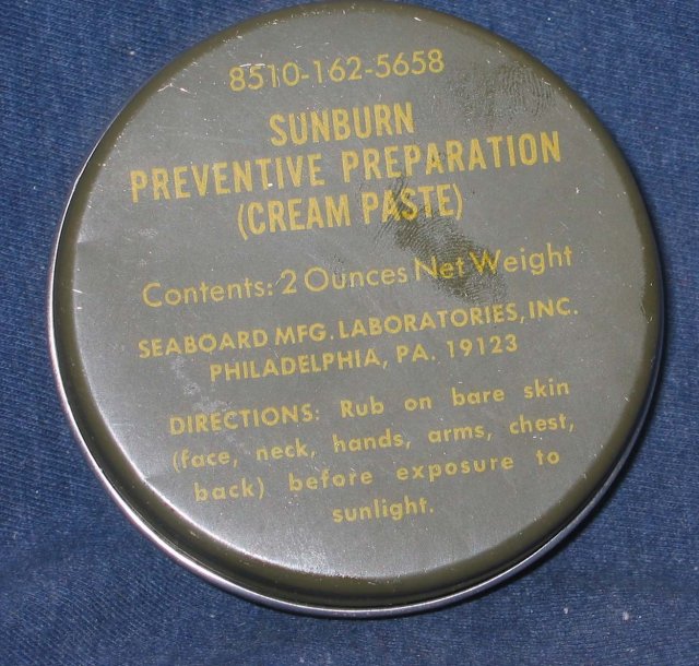 old vintage SUNBURN PREVENTIVE PASTE Military tin * vietnam