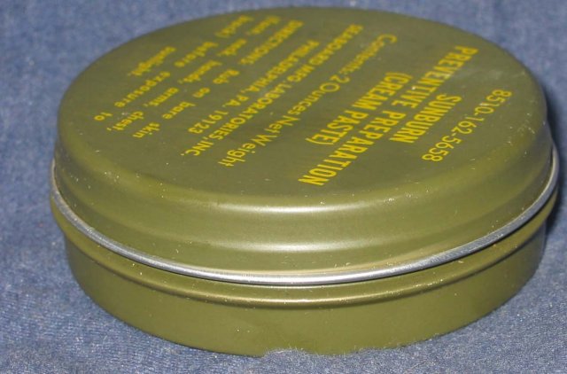 old vintage SUNBURN PREVENTIVE PASTE Military tin * vietnam