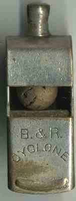 old vintage 1940s B&R CYCLONE METAL Whistle