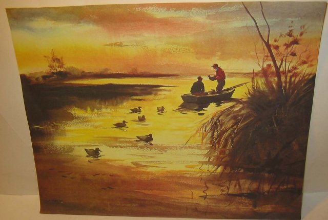 LAKE FISHING PRINT / VINTAGE FISHERMAN ~ swamp marsh