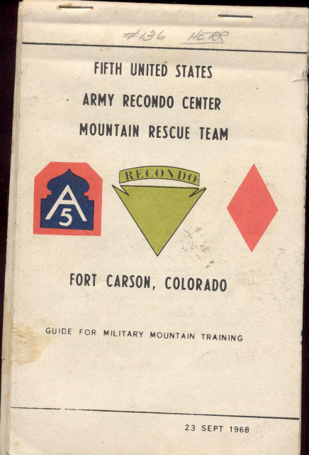 old vintage 1968 UNITED STATES ARMY Mountain Rescue Booklet