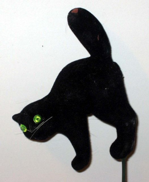 old vintage 1960s FLOCK BLACK CAT Floral Stick