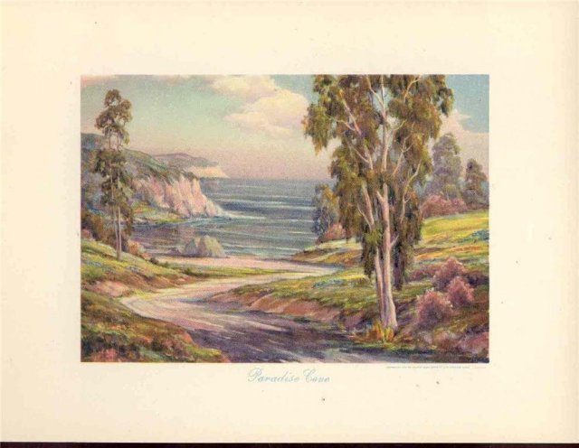 old vintage 1950s CALIFORNIA LANDSCAPE litho