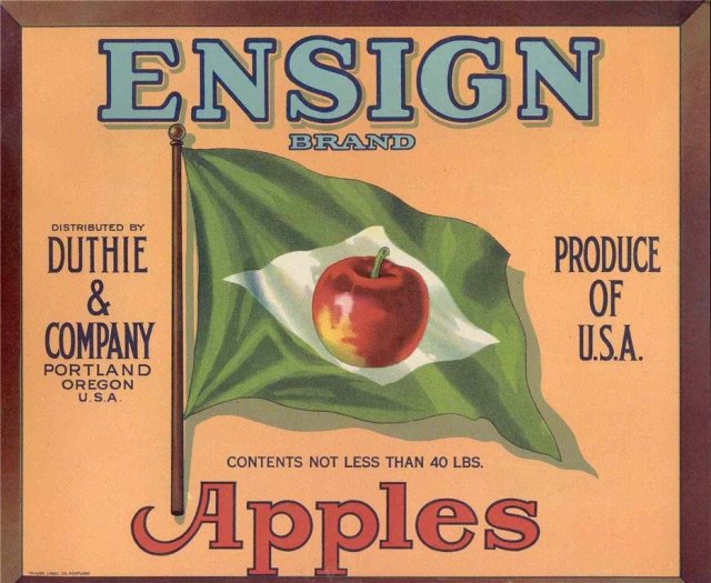 old vintage ENSIGN APPLES CRATE fruit LABEL