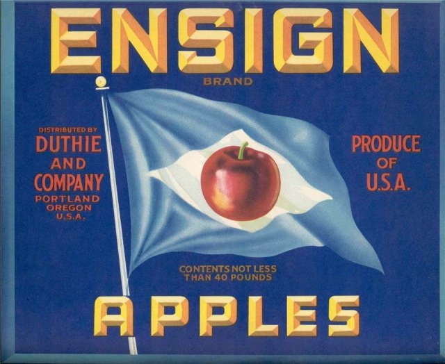 old vintage ENSIGN APPLES CRATE fruit LABEL