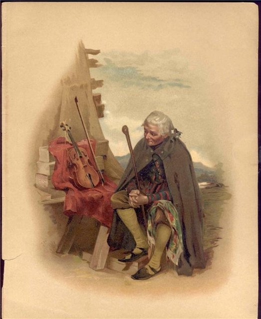 old vintage MAN W VIOLIN LITHO print
