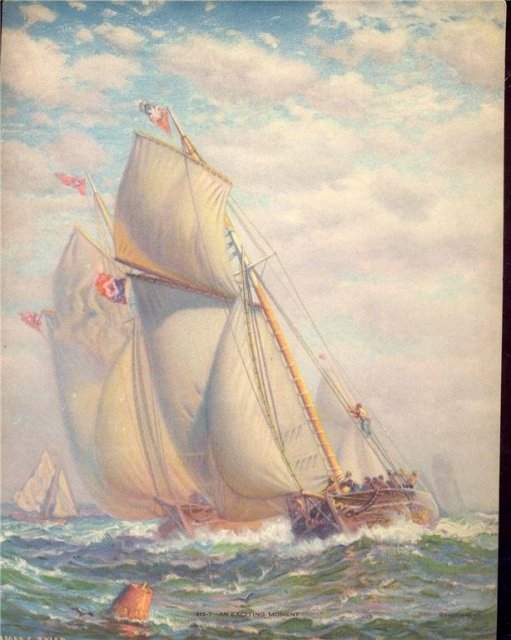 old vintage SAILING SHIP litho print