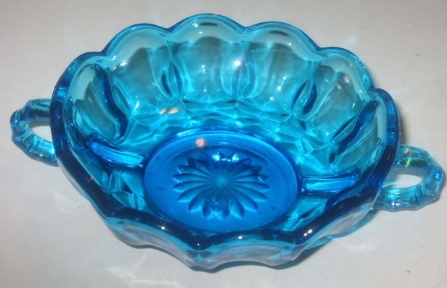 Blue Glass Faceted Candy Bowl Dish