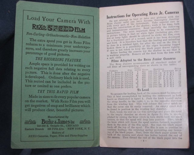 old vintage REXO JR. CAMERA booklet