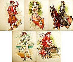 5 old vintage VICTORIAN LITHO PRINTS * sports