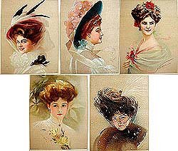 5 old vintage VICTORIAN LITHO PRINTS * ladies