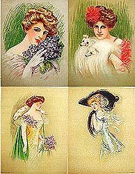 4 old vintage VICTORIAN LITHO PRINTS * LOVELY