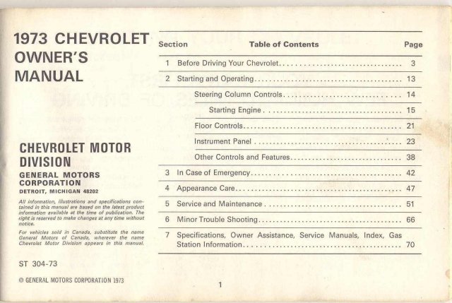 1973 Chevrolet Owners Manual