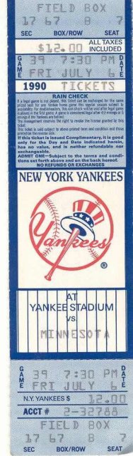 NY Yankees Ticket Stub