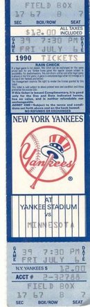 NY Yankees Ticket Stub