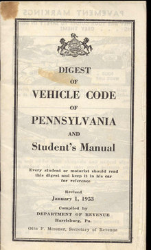 VINTAGE 1950S BOOKLET ~ 1953 PENNSYLVANIA VEHICLE CODE BOOK