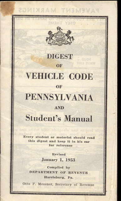 VINTAGE 1950S BOOKLET ~ 1953 PENNSYLVANIA VEHICLE CODE BOOK