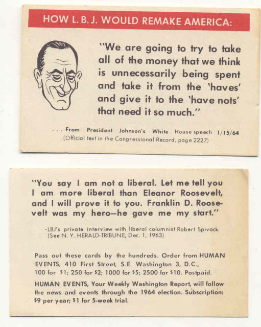 LBJ JOHNSON PROMOTIONAL POLITICAL CARD 1960S