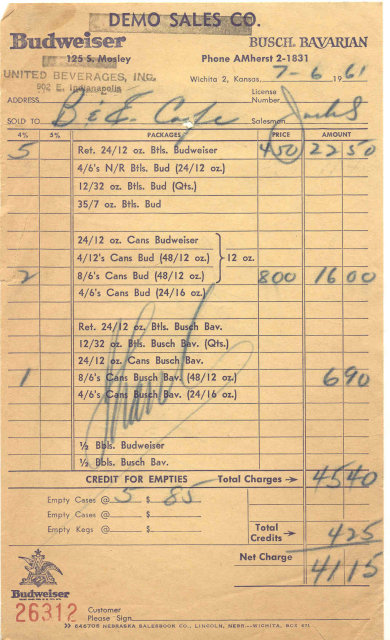 Budweiser Sales Receipt
